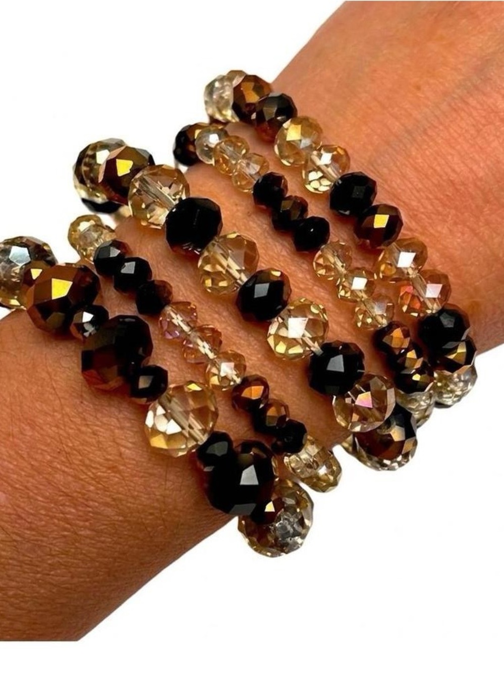 NWOT Beaded Brown and Gold Faceted Stretch Bracelet Set